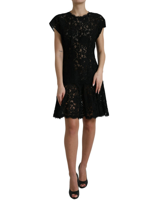 Dolce & Gabbana Black Floral Lace Cotton A-line Mini Dress