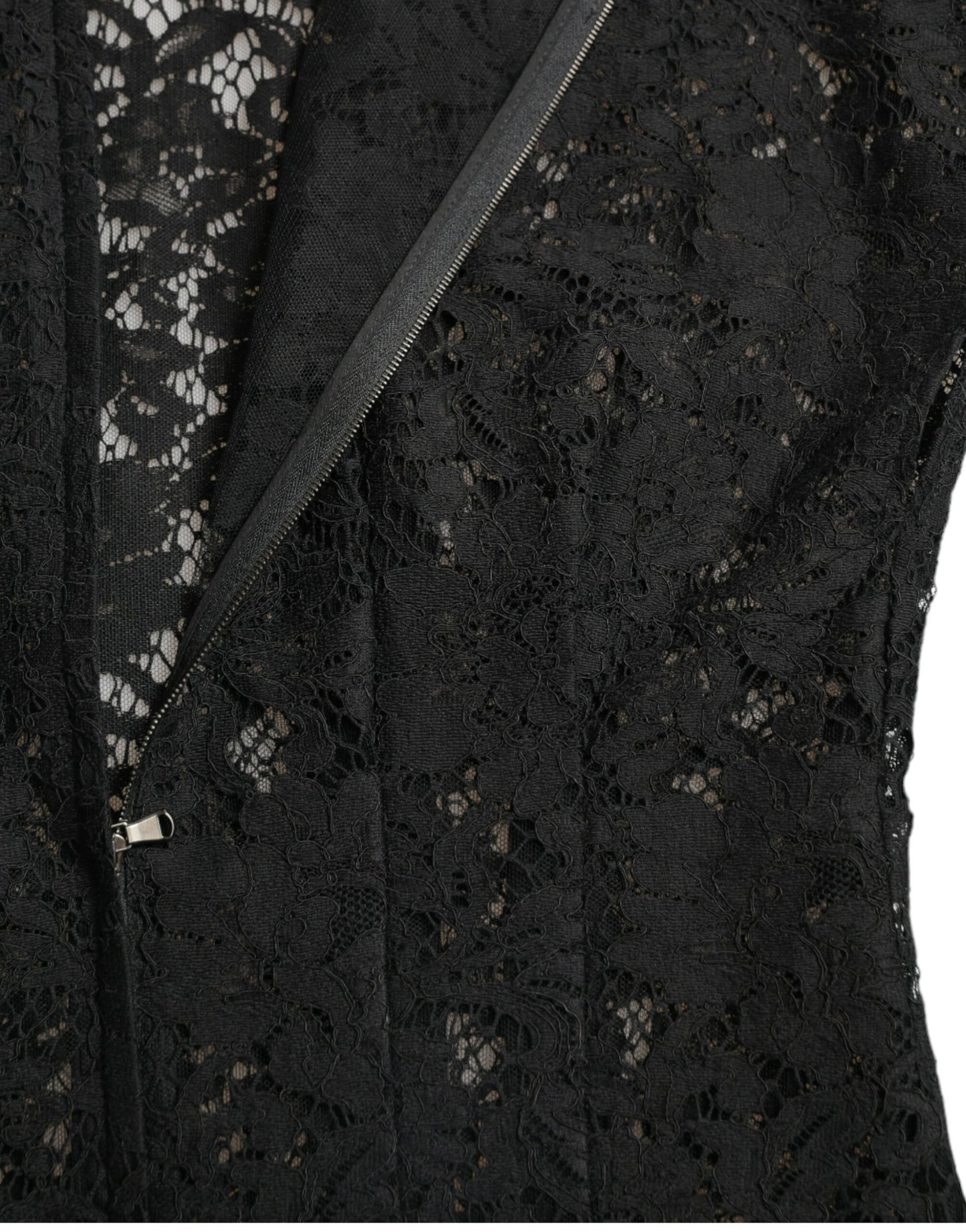 Dolce & Gabbana Black Floral Lace Cotton A-line Mini Dress