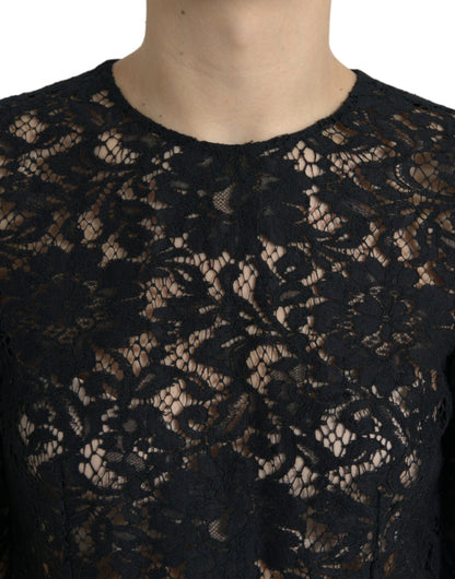 Dolce & Gabbana Black Floral Lace Viscose Sheath Midi Dress