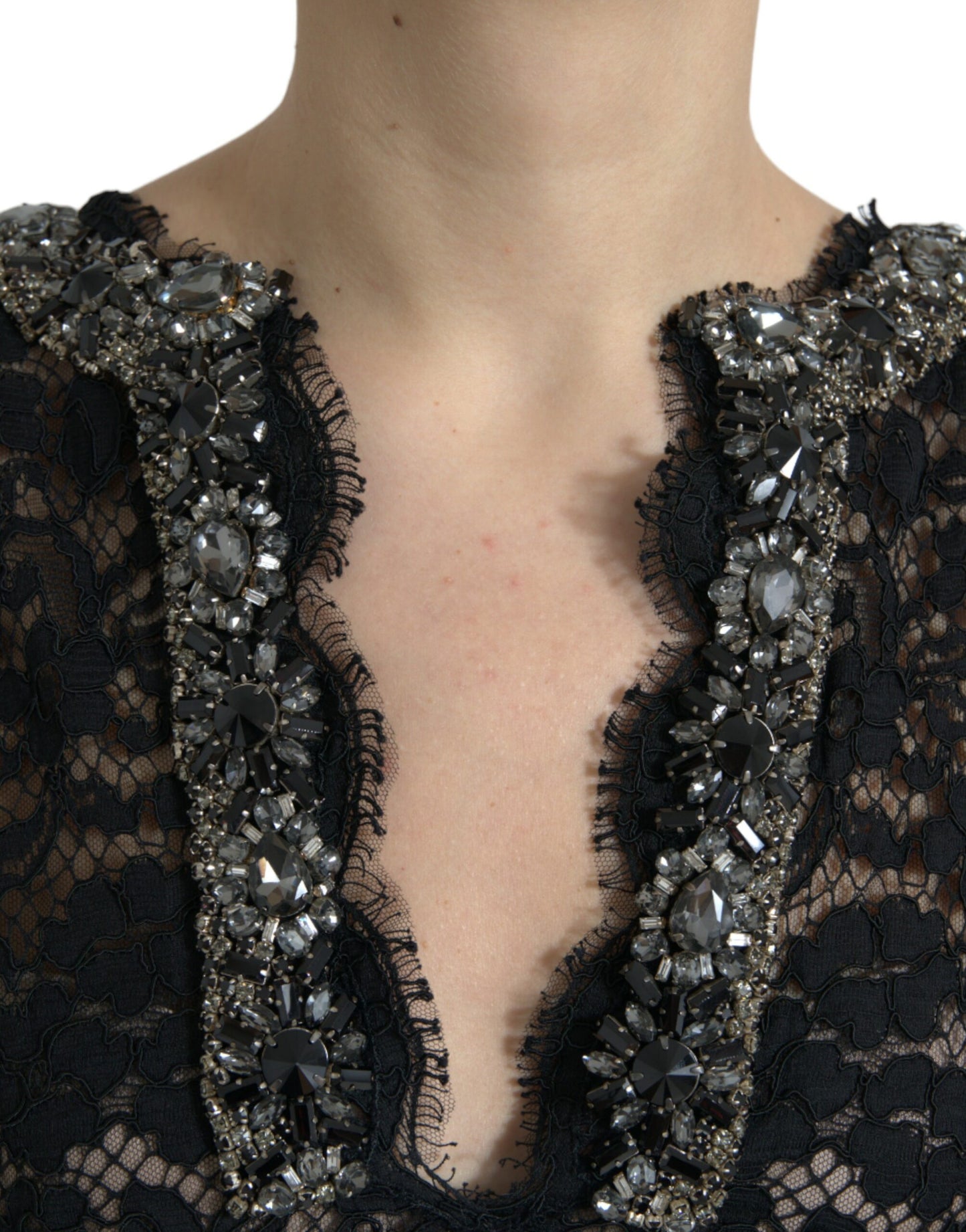 Dolce & Gabbana Black Lace Crystal Embellished Shift Dress