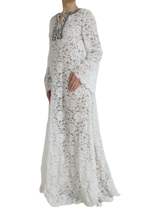 Dolce & Gabbana White Lace Crystal Embellished Shift Dress