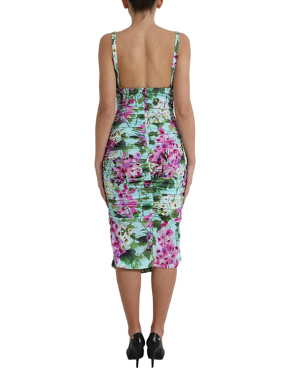 Dolce & Gabbana Multicolor Floral V-neck Sheath Midi Dress