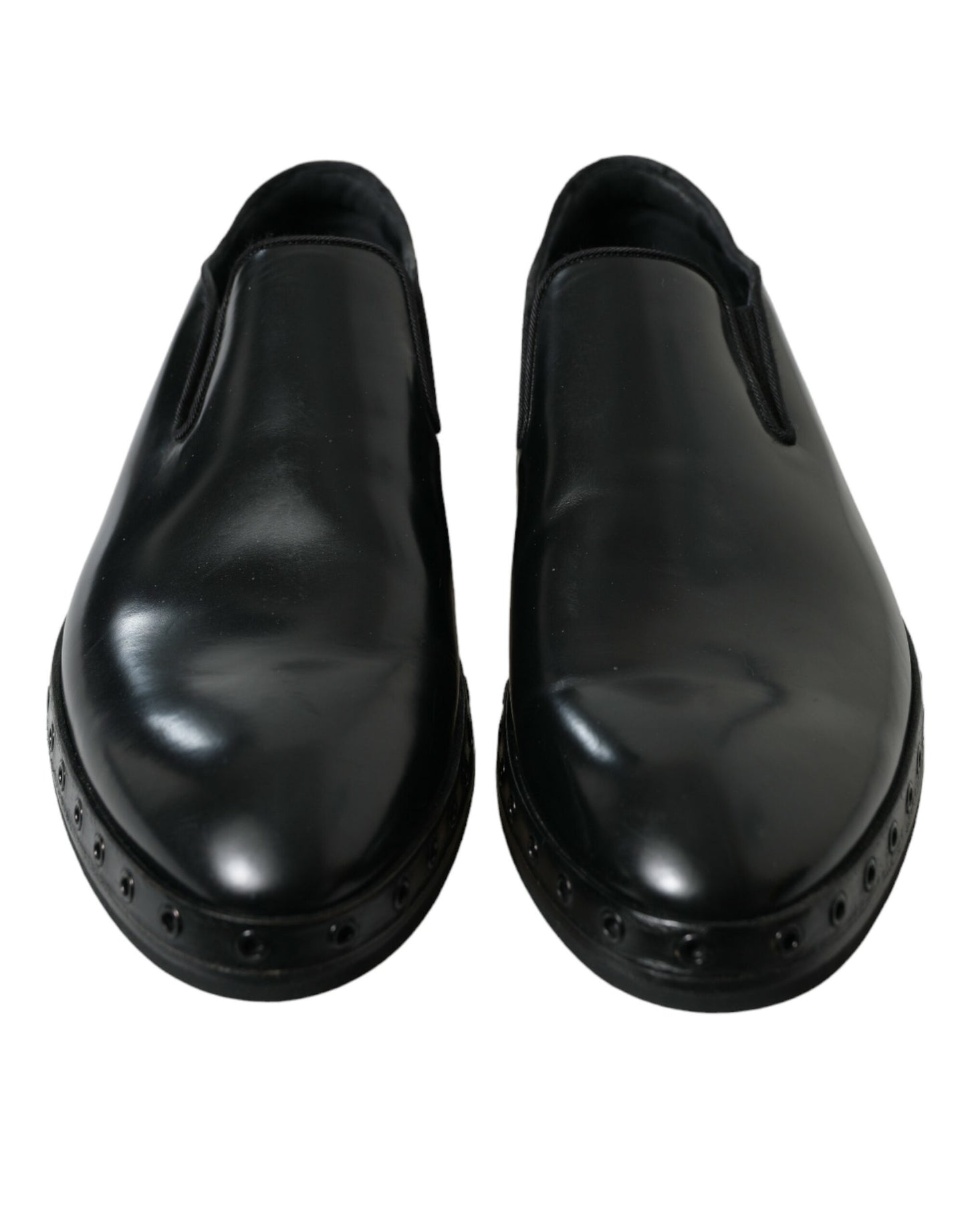 Dolce & Gabbana Black Leather Studded Loafers Dress Shoes