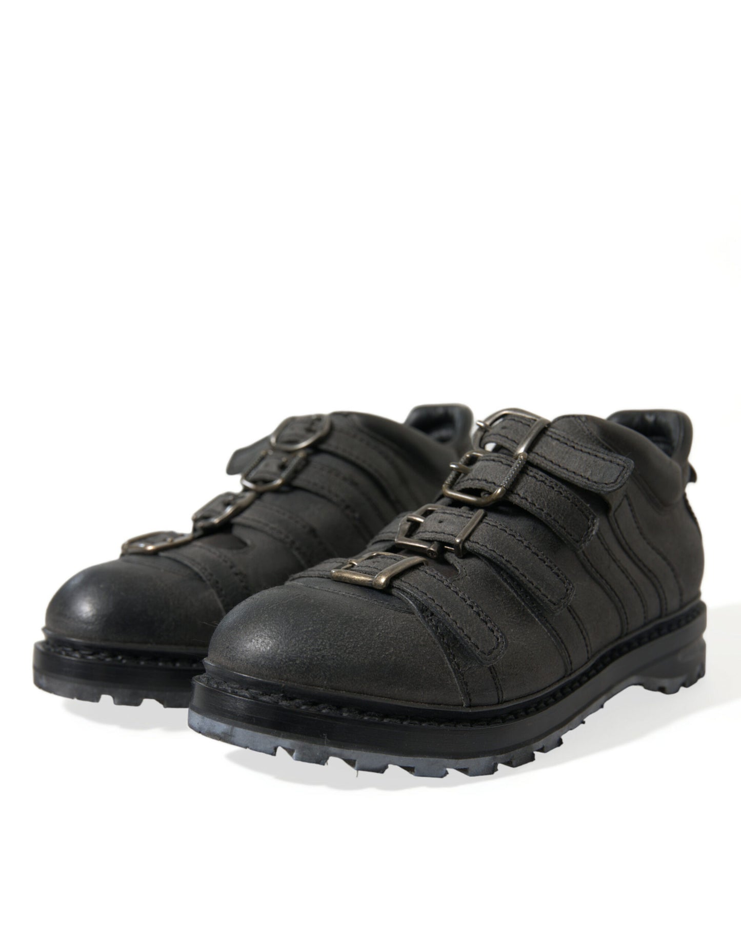 Dolce & Gabbana Black Leather Strap Men Ankle Boots Shoes