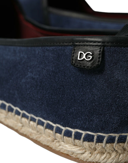 Dolce & Gabbana Blue Leather Suede Slip On Espadrille Shoes