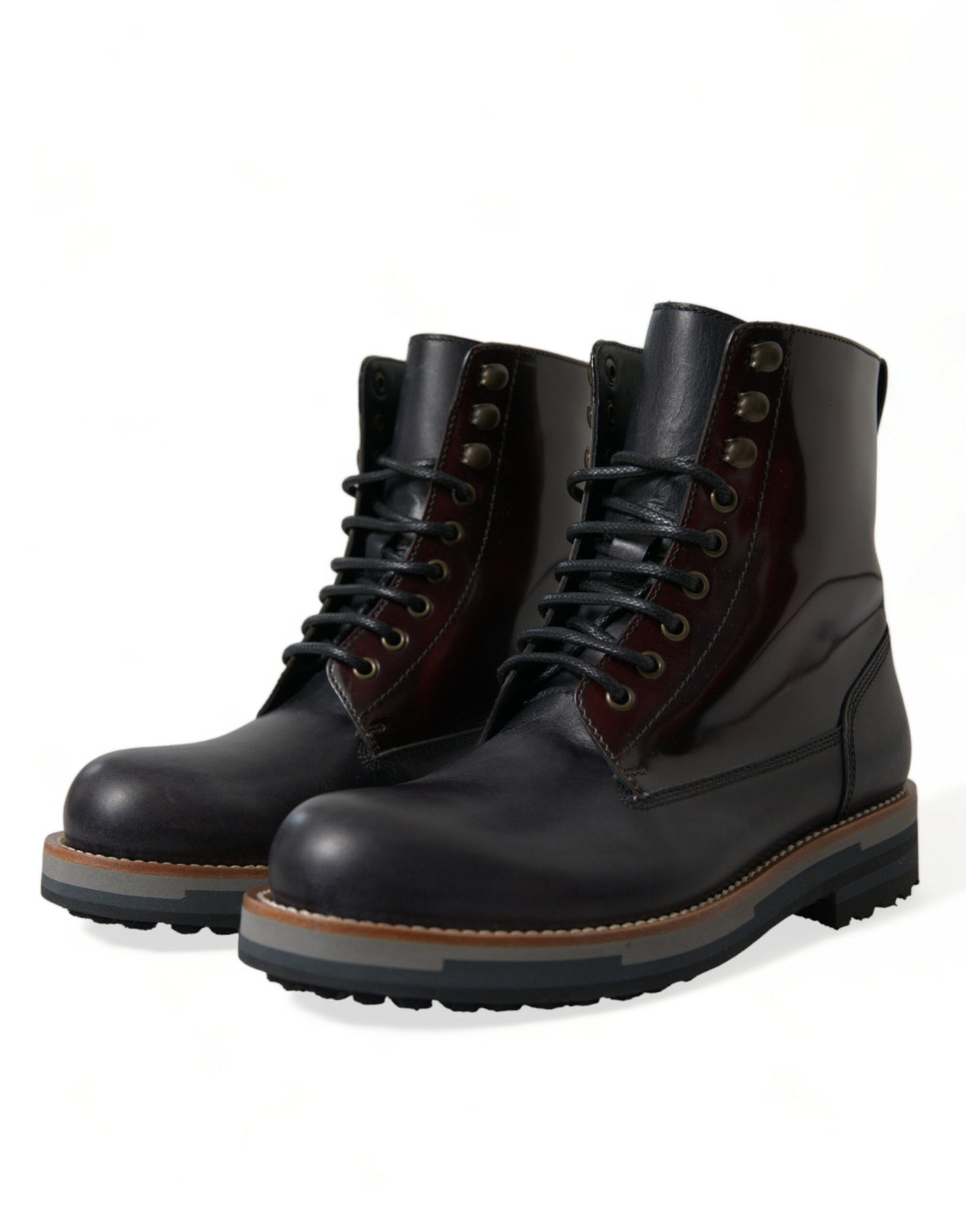 Dolce & Gabbana Black Leather Military Combat Boots Shoes