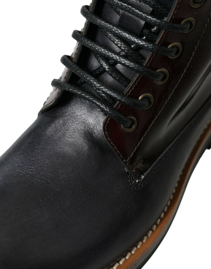 Dolce & Gabbana Black Leather Military Combat Boots Shoes