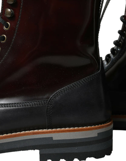 Dolce & Gabbana Black Leather Military Combat Boots Shoes