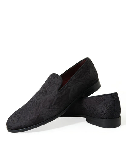 Dolce & Gabbana Black Brocade Men Slip On Loafer Dress Shoes