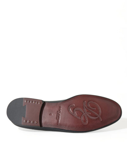 Dolce & Gabbana Black Leather Logo Embroidery Loafers Dress Shoes