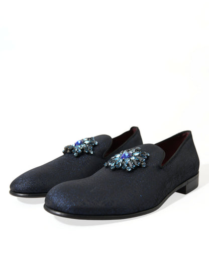 Dolce & Gabbana Blue Jacquard Lurex Crystal Loafer Dress Shoes