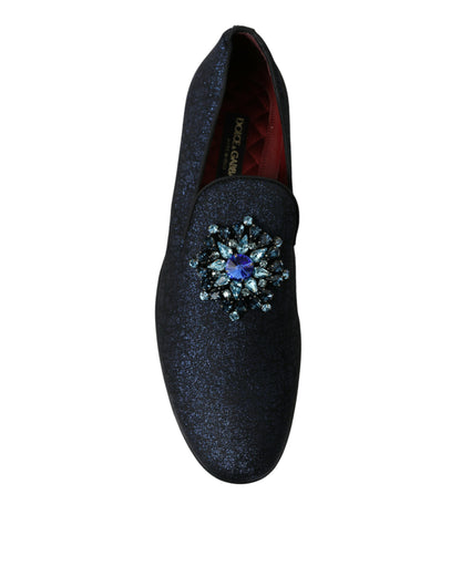 Dolce & Gabbana Blue Jacquard Lurex Crystal Loafer Dress Shoes