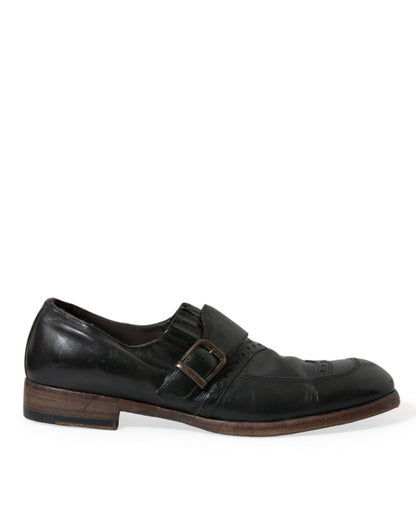 Dolce & Gabbana Black Leather Strap Mocassin Dress Shoes