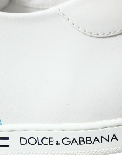 Dolce & Gabbana White Blue Leather Low Top Sneakers Shoes