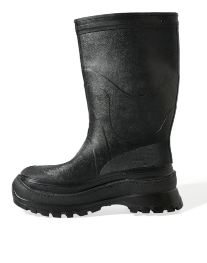 Dolce & Gabbana Black Embossed Metallic Rubber Boots Shoes