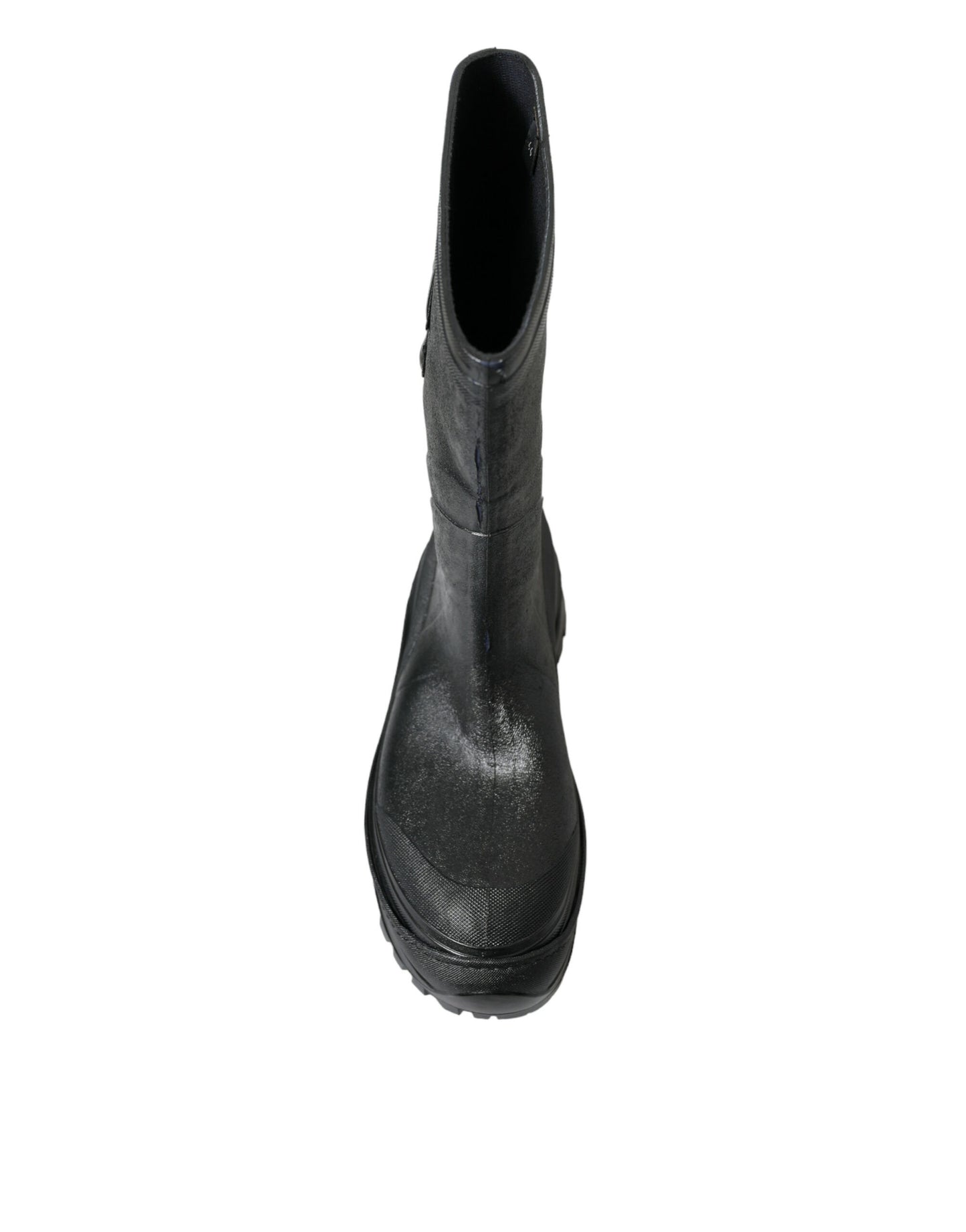 Dolce & Gabbana Black Embossed Metallic Rubber Boots Shoes