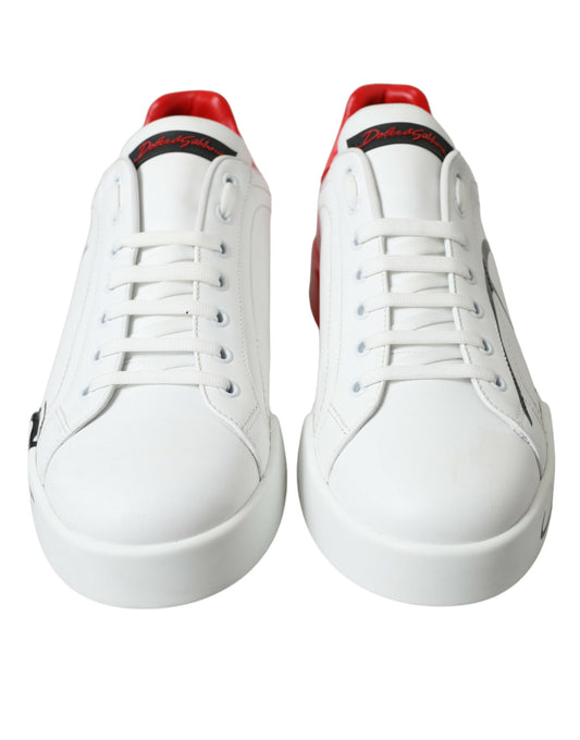 Dolce & Gabbana White Red Leather Low Top Sneakers Shoes