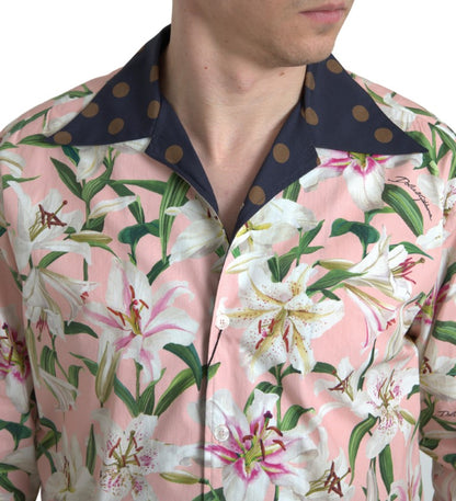 Dolce & Gabbana Cotton Polka Dot Lily Print Collared Shirt