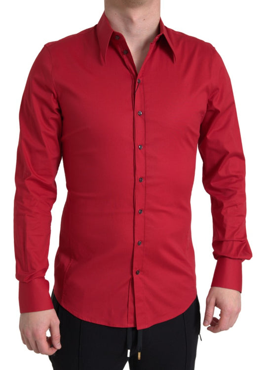 Dolce & Gabbana Red Slim Fit Cotton Stretch Shirt