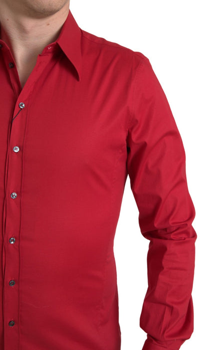 Dolce & Gabbana Red Slim Fit Cotton Stretch Shirt