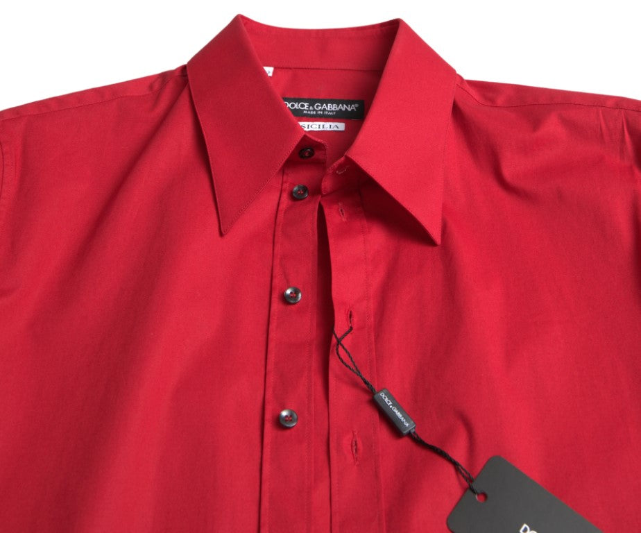 Dolce & Gabbana Red Slim Fit Cotton Stretch Shirt