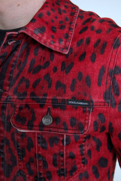 Dolce & Gabbana Vibrant Red Leopard Print Denim Jacket