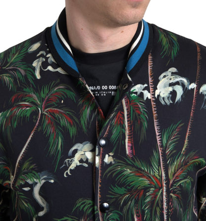 Dolce & Gabbana Chic Black Palm Tree Bomber Sweatshirt