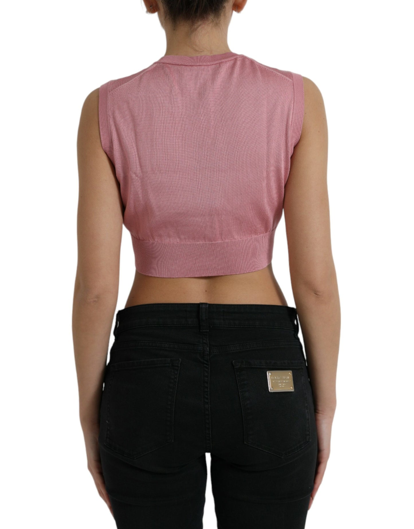 Dolce & Gabbana Pink Crew Neck Cropped Sleeveless Tank Top