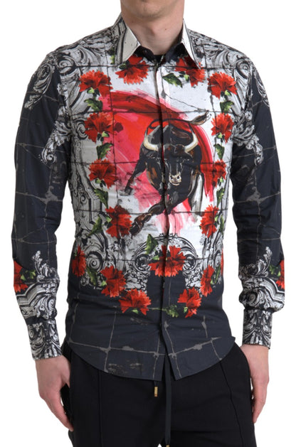 Dolce & Gabbana Floral Bull Print Casual Cotton Shirt