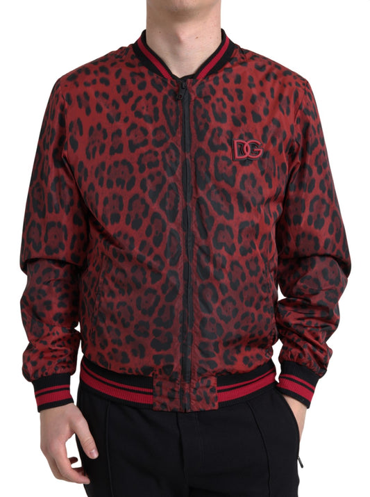 Dolce & Gabbana Red Leopard Print Bomber Jacket