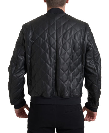 Dolce & Gabbana Elegant Black Leather Bomber Jacket