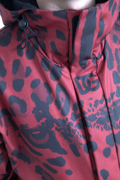 Dolce & Gabbana Red Leopard Hooded Rain Coat Jacket