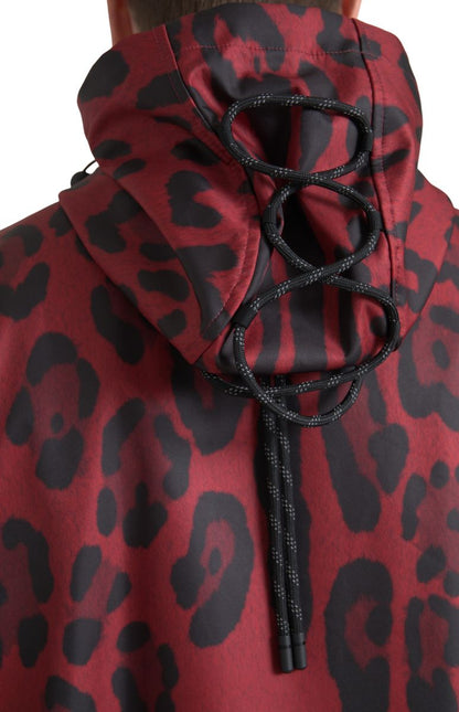 Dolce & Gabbana Red Leopard Hooded Rain Coat Jacket