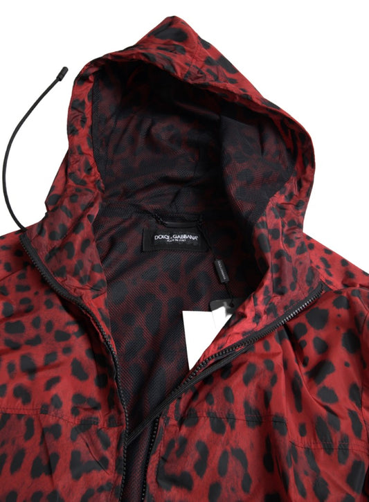 Dolce & Gabbana Red Leopard Hooded Bomber Jacket