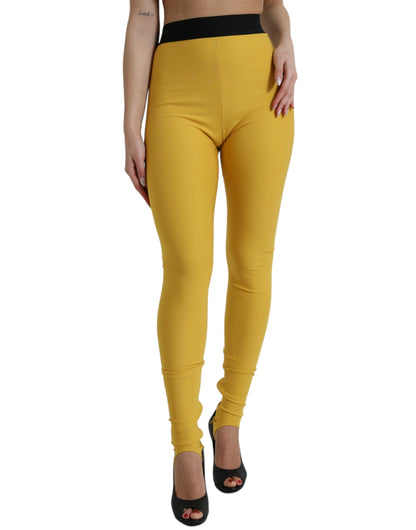 Dolce & Gabbana Yellow Nylon Stretch Leggings Pants