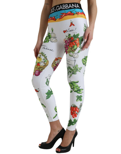 Dolce & Gabbana White Vegetables High Waist Leggings Pants