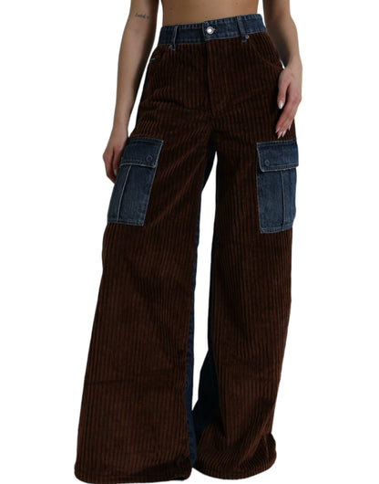 Dolce & Gabbana Brown Corduroy Cargo Denim Wide Leg Jeans