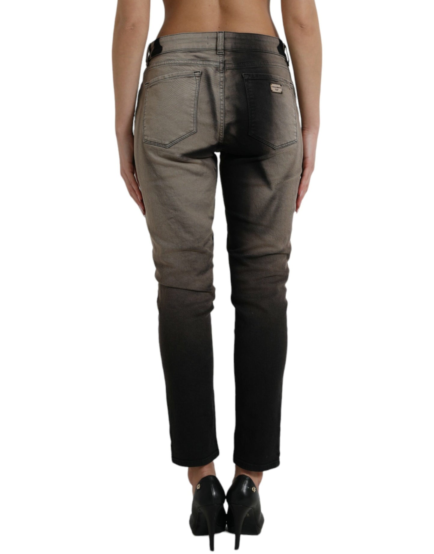 Dolce & Gabbana Black Gray Two Tone Denim Logo Skinny Jeans