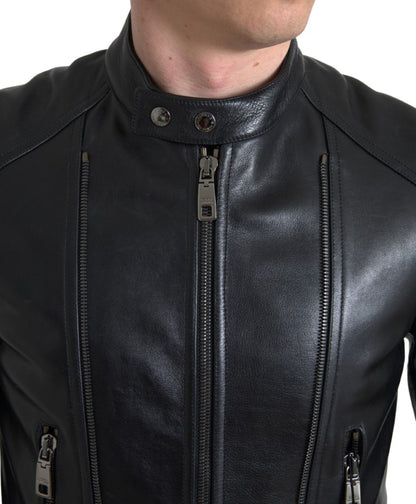 Dolce & Gabbana Sleek Black Leather Biker Jacket