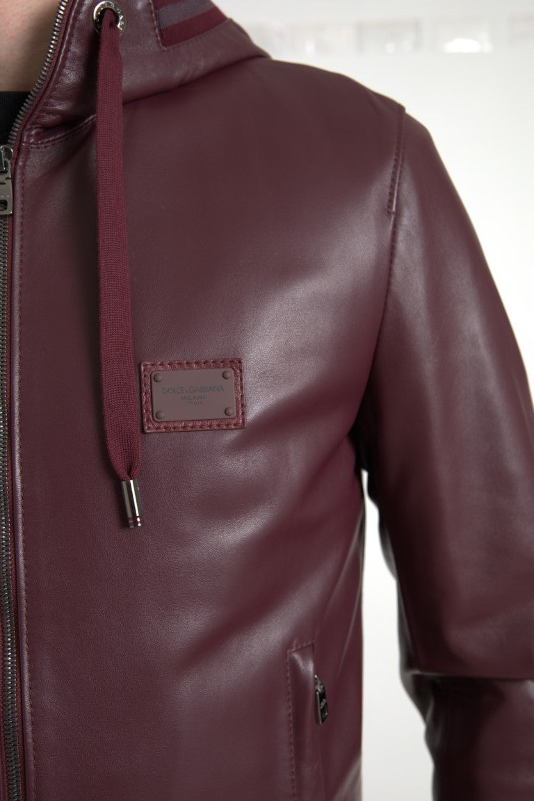 Dolce & Gabbana Elegant Bordeaux Leather Hooded Jacket