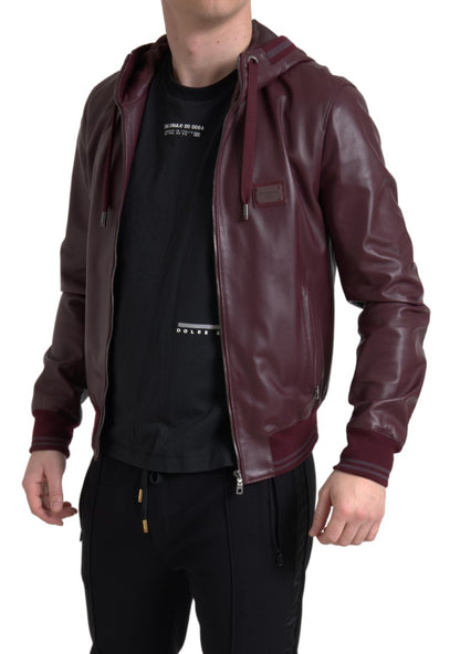 Dolce & Gabbana Elegant Bordeaux Leather Hooded Jacket