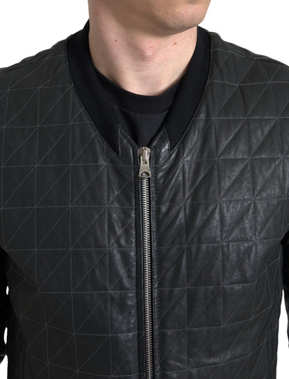 Dolce & Gabbana Elegant Black Leather Bomber Jacket