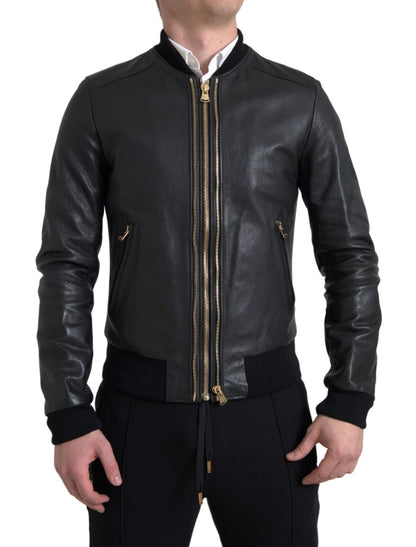 Dolce & Gabbana Elegant Black Leather Biker Jacket