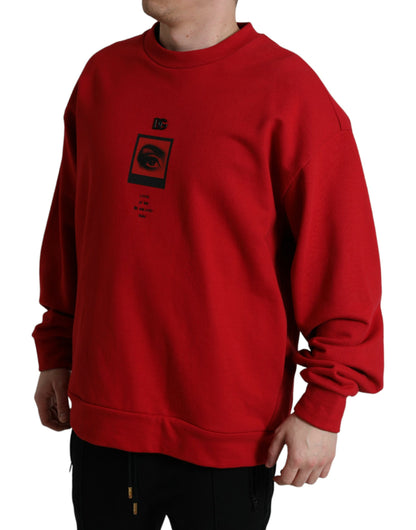 Dolce & Gabbana Red Logo Print Crew Neck Pullover Sweater