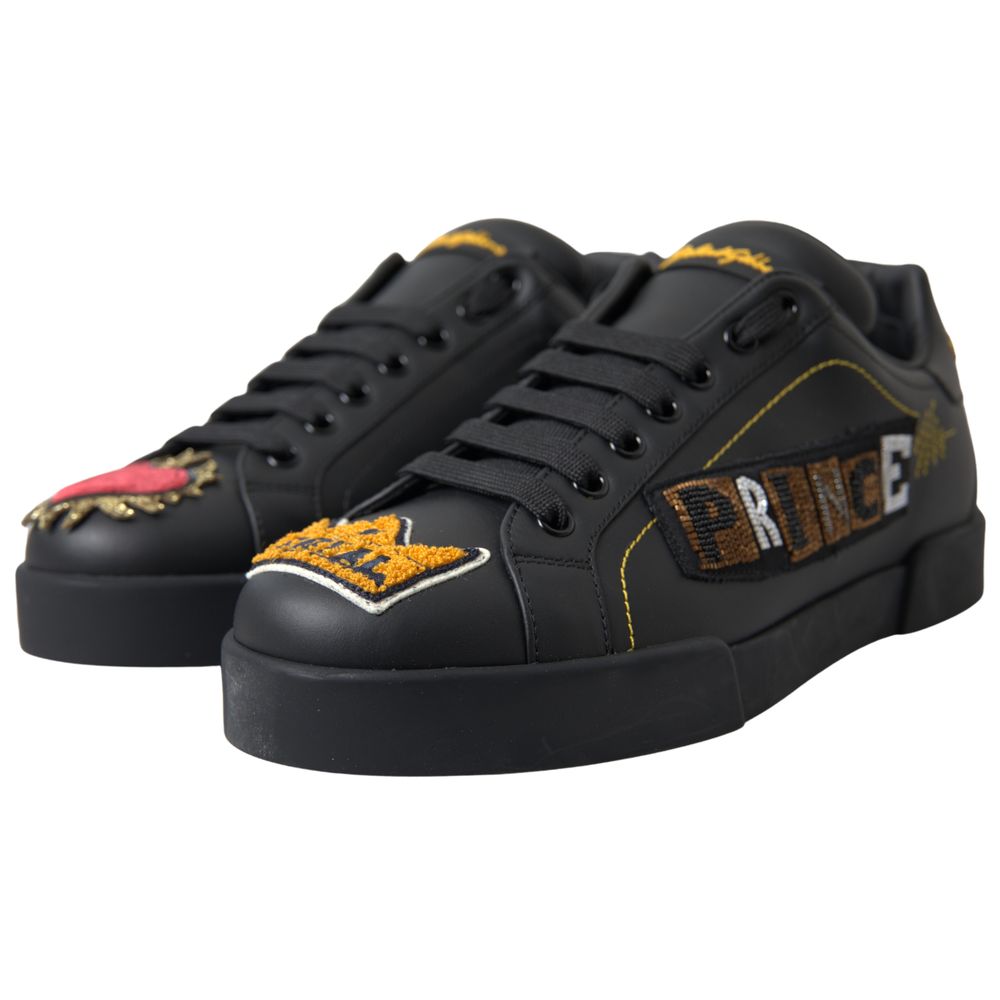 Dolce & Gabbana Black Leather Portofino Prince Sneakers