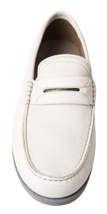 Dolce & Gabbana Elegant Light Grey Leather Loafers