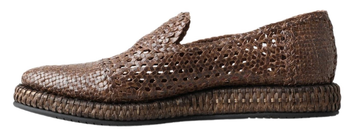 Dolce & Gabbana Brown Woven Leather Loafers Casual