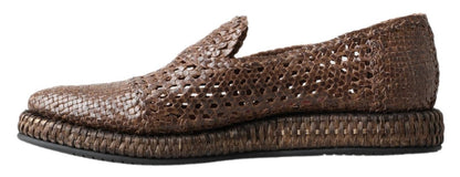 Dolce & Gabbana Brown Woven Leather Loafers Casual