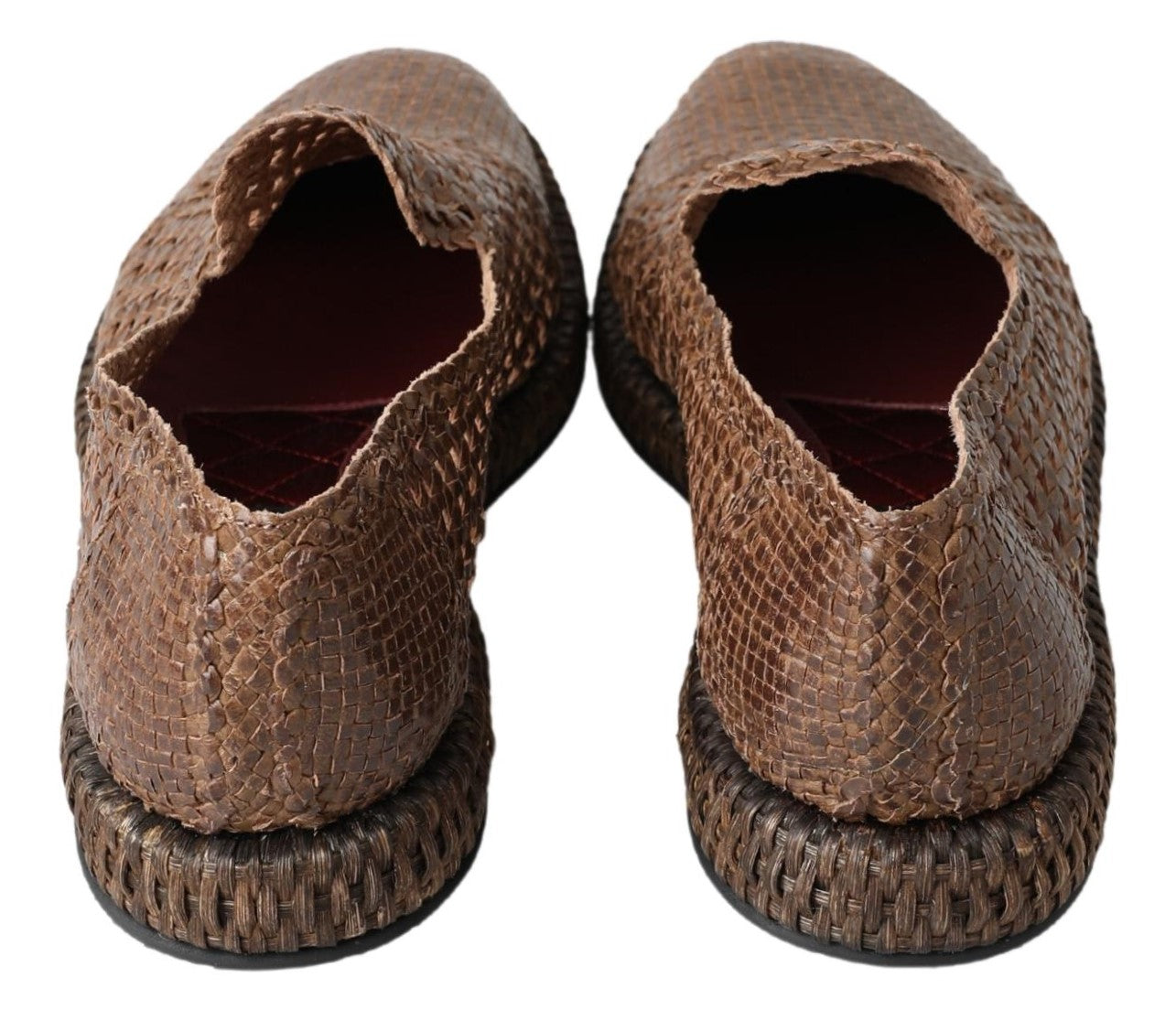 Dolce & Gabbana Brown Woven Leather Loafers Casual