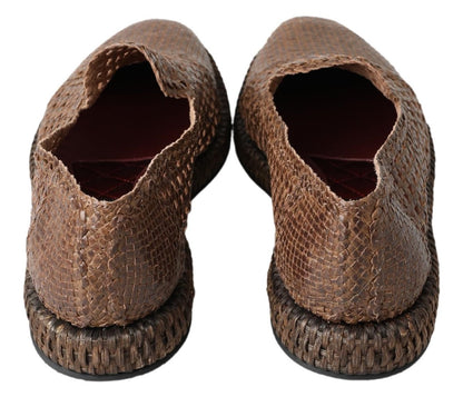 Dolce & Gabbana Brown Woven Leather Loafers Casual